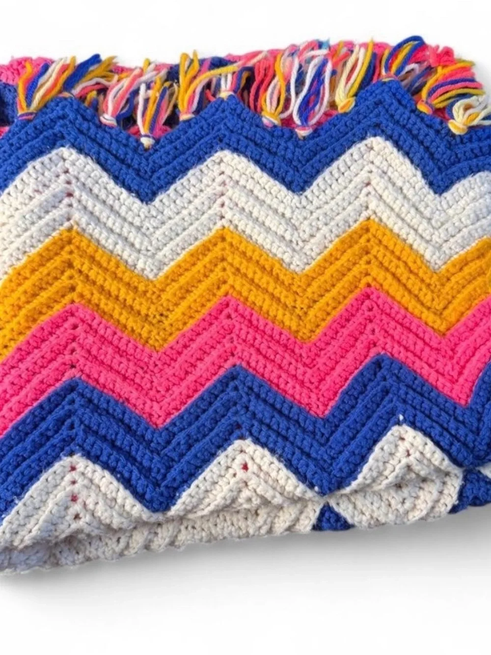 Vintage chevron Afghan crochet blanket throw zigzag retro groovy